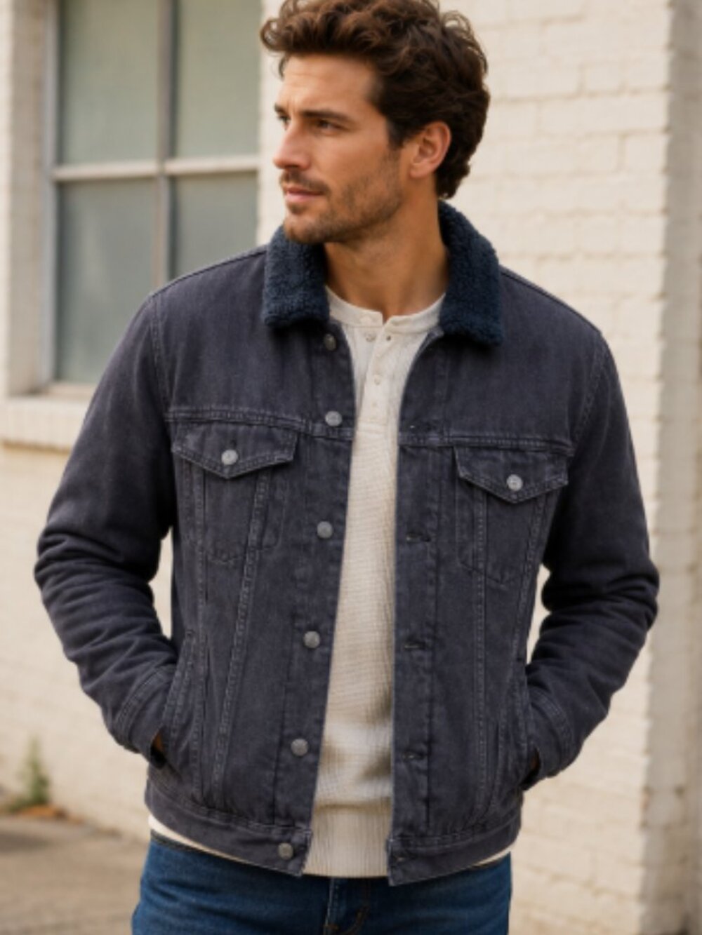 Madewell SZ S Men's Sherpa Classic Jean Jacket in Black AA394 $175